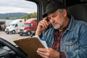 Professional truck driver reviewing career options highlighting the cost of driver turnover in trucking companies face with frequent job changes